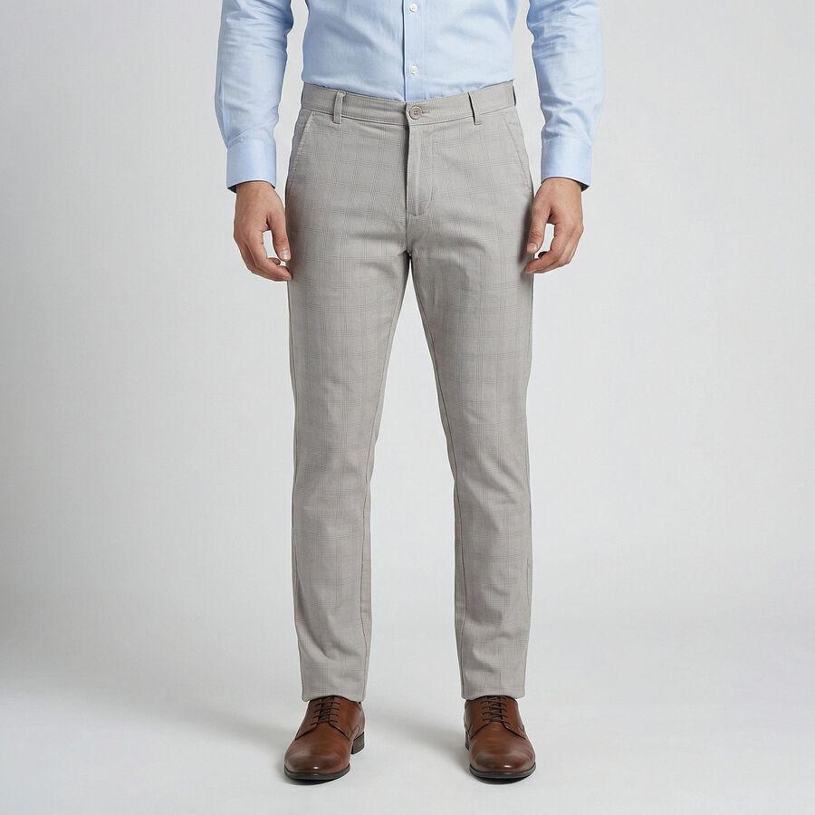 Men's Grey Slim Fit Casual Trousers, Light Grey, large