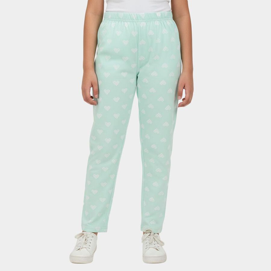 Girls' Light Green Cotton Blend Minimalist Pyjama, Light Green, large