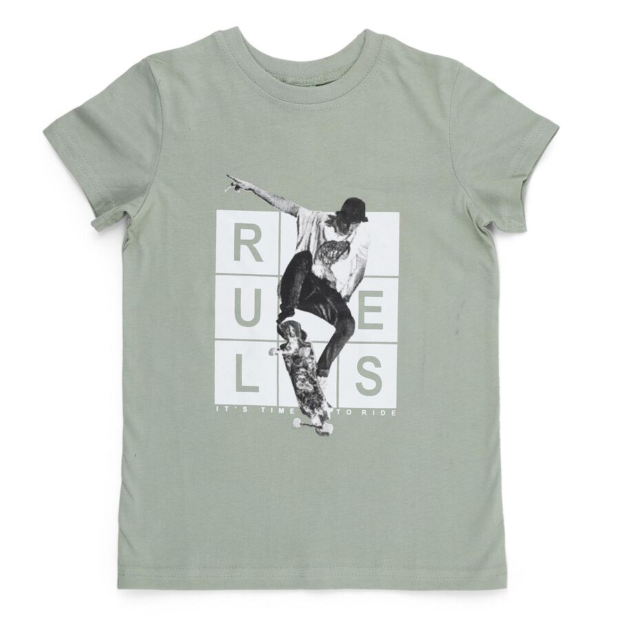 Boys Light Sage Green Cotton Round Neck Casual T-Shirt, हल्का हरा, large image number null