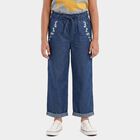 Girls Blue Wide Leg Embroidered Jeans, मध्यम नीला, small
