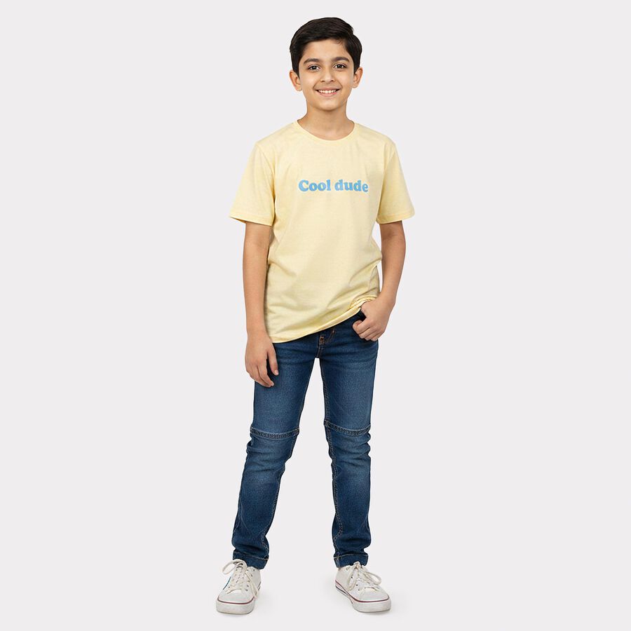 Boys Yellow Crew Neck Regular Boys T-Shirt, पीला, large