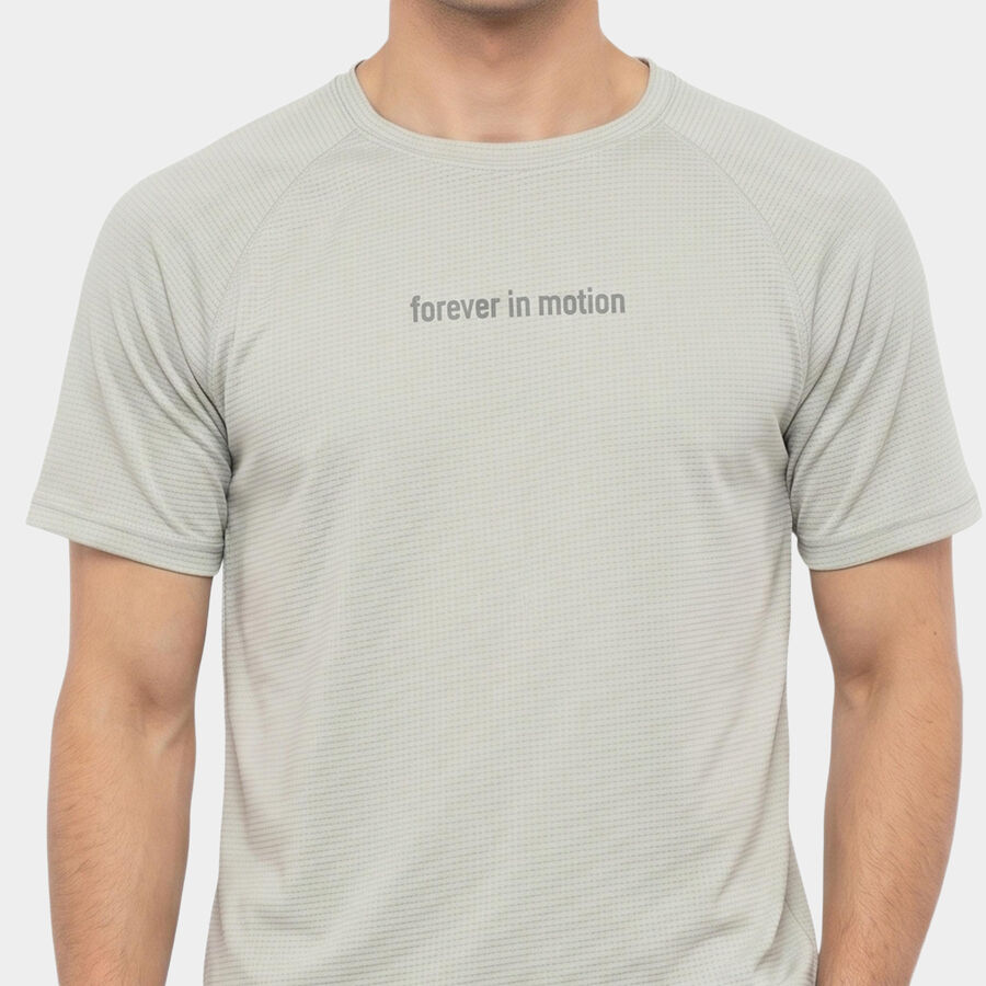 Men's Grey Round Neck Regular Drifit T-Shirt, Light Grey, large