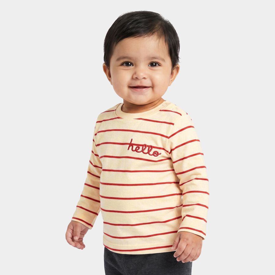 Infants' Red Cotton Round Neck Regular T-Shirt, Red, large