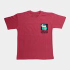 Boys Pink Cotton Round Neck Casual T-Shirt, Pink, small