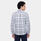 Men's Blue Cotton Long Sleeve Checked Regular Fit Shirt, मध्यम नीला, small