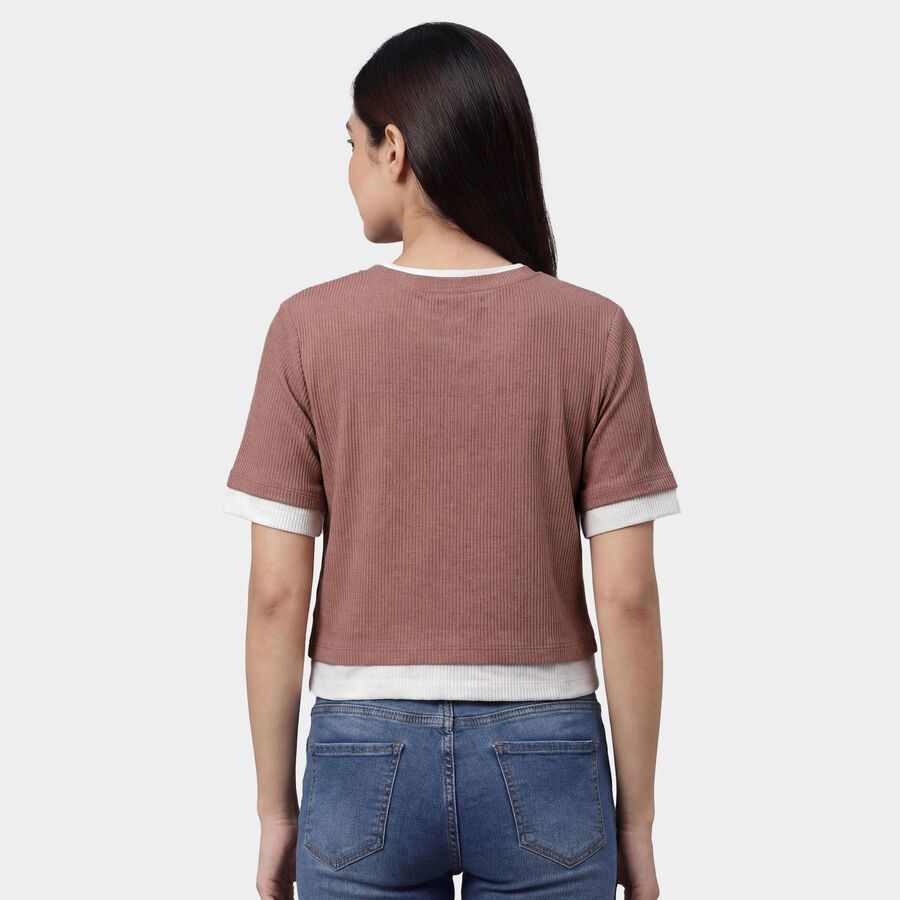 Women's Beige Mock Neck Minimalist Top, Beige, large