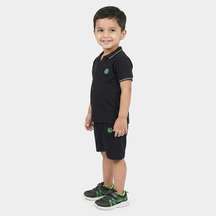 Boys Navy Blue Polo Neck Printed Baba Suit, Navy Blue, large