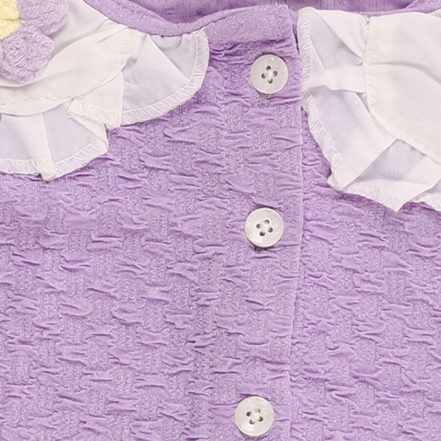 Girls' Lavender Peter Pan Collar Puff Sleeve Textured T-Shirt, Lilac, large image number null