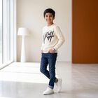 Boys' Off White Crew Neck Graphic Print Sweatshirt, Off White, small
