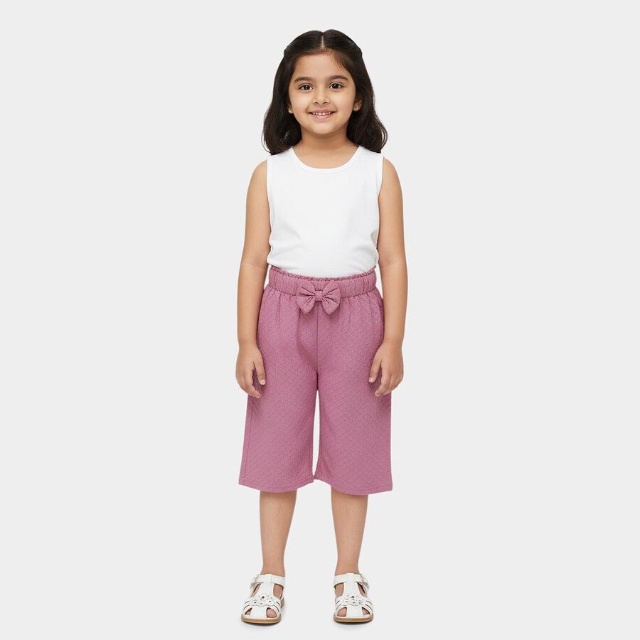 Girls' Pink Relaxed-Fit Textured Bow Detail Capri, Pink, large