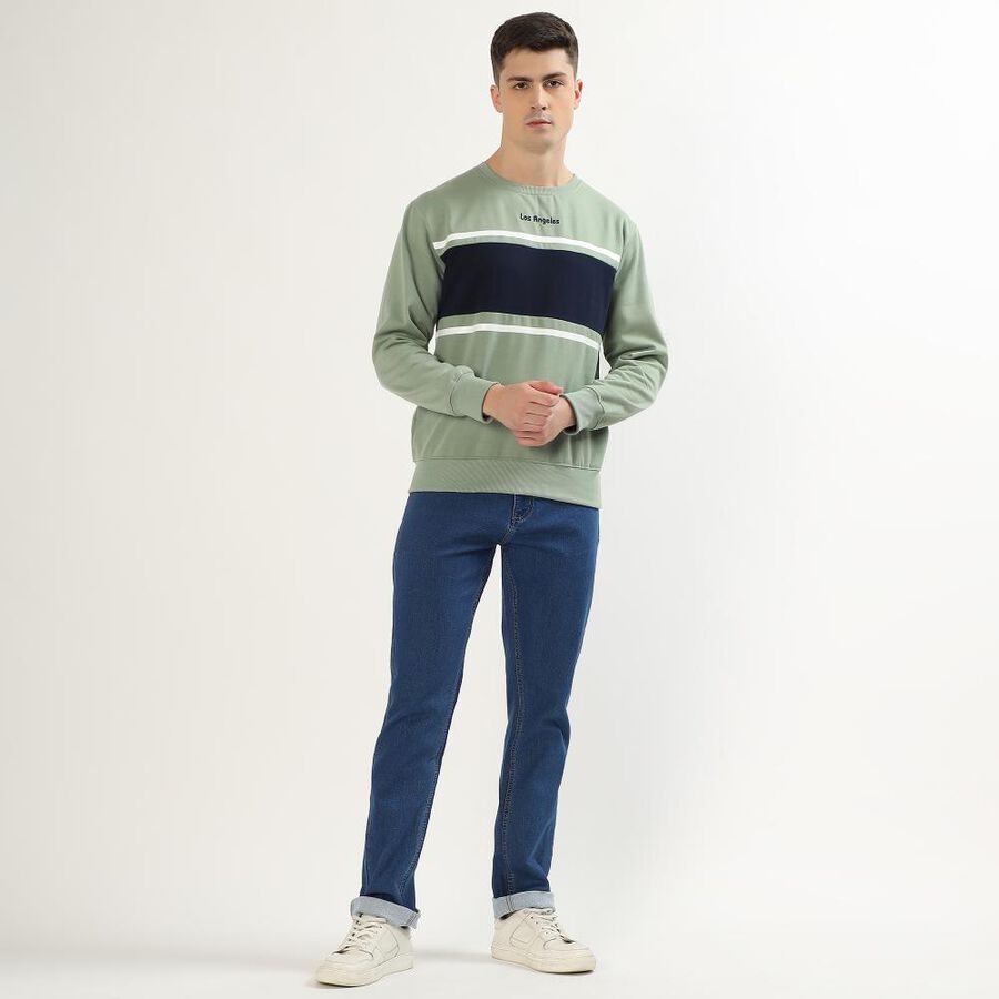 Men's Light Sage Green Crew Neck Casual Sweatshirt, हल्का हरा, large image number null