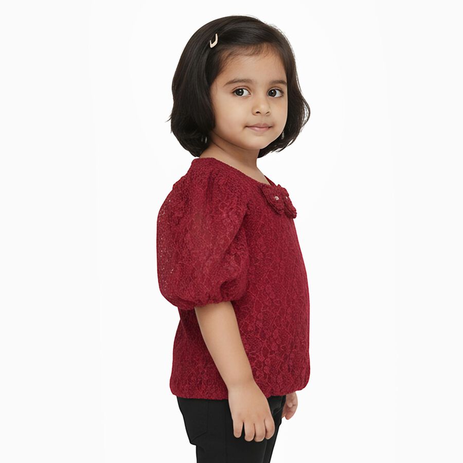 Girls Deep Red Round Neck Romantic T-Shirt, गुलाबी, large image number null