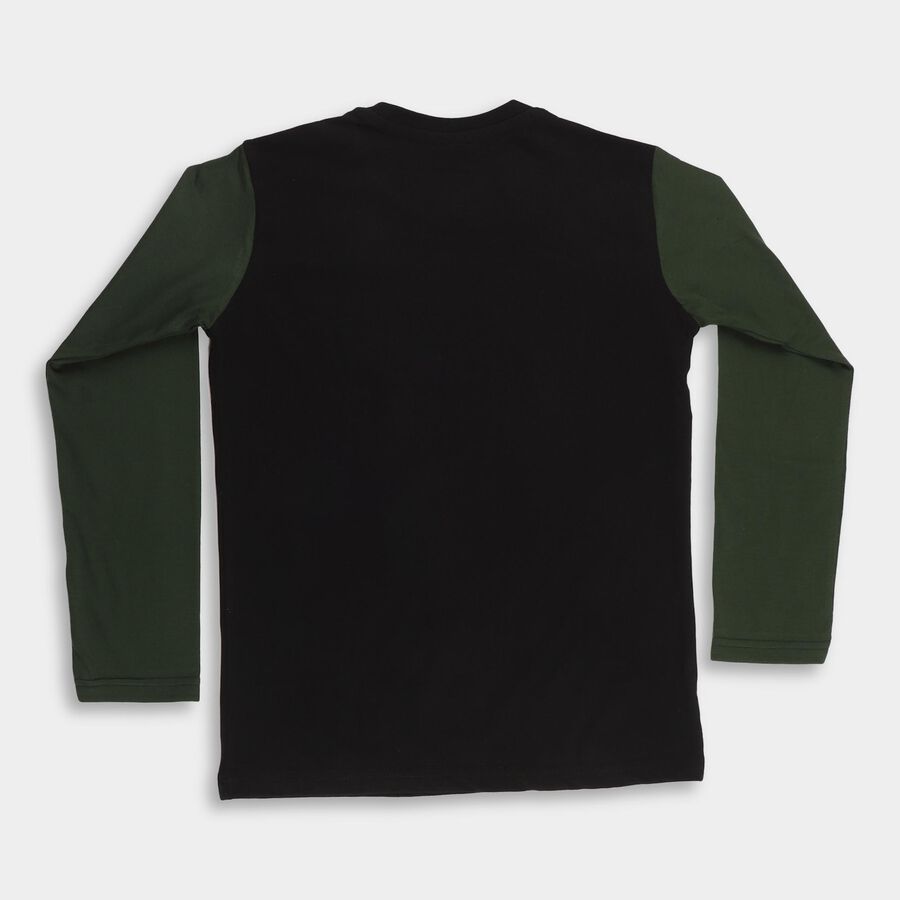 Boys Olive and Black Crew Neck Casual T-Shirt, ओलिव, large image number null