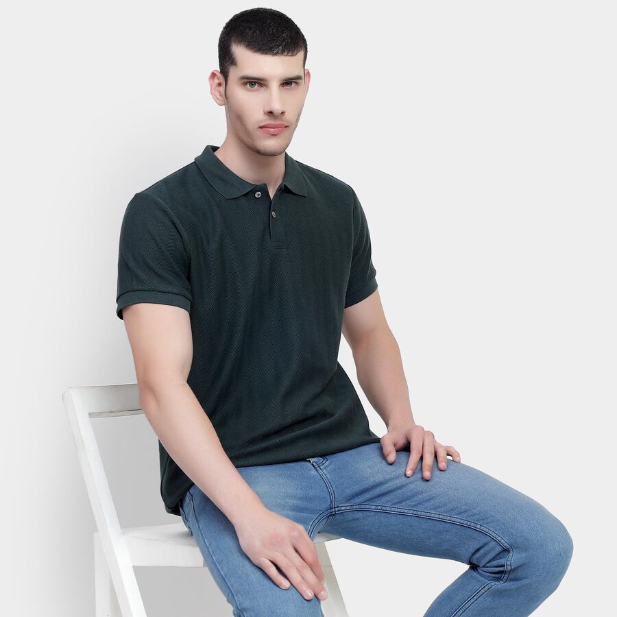Men's Dark Forest Green Polo Neck T-Shirt, Dark Green, large image number null