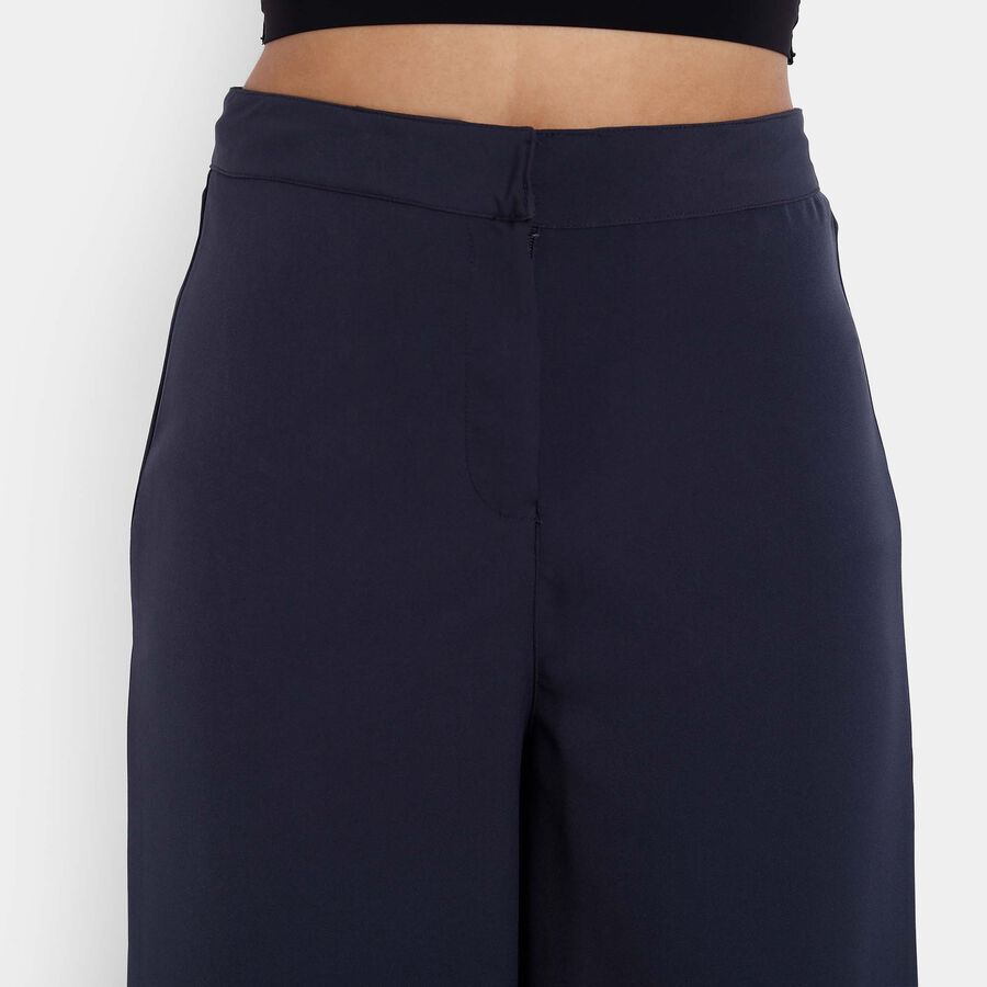 Solid Flared High Rise Trousers, Teal Blue, large image number null