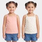 Girls' Peach Cotton Square Neck Sleeveless Vest, Peach, small