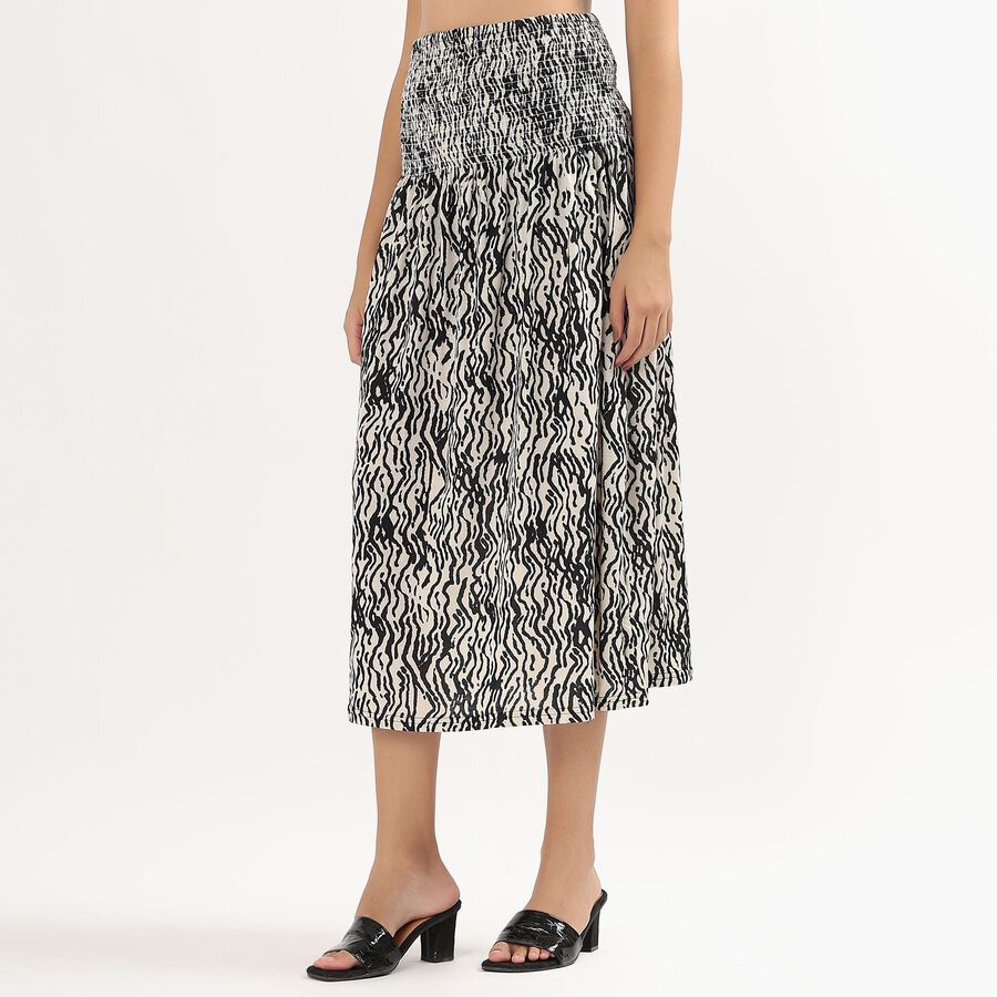 Women's Black Flared Calf-Length Skirt, Black, large image number null