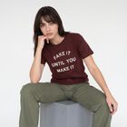 Women Wine Round Neck Regular T-Shirt, Wine, small