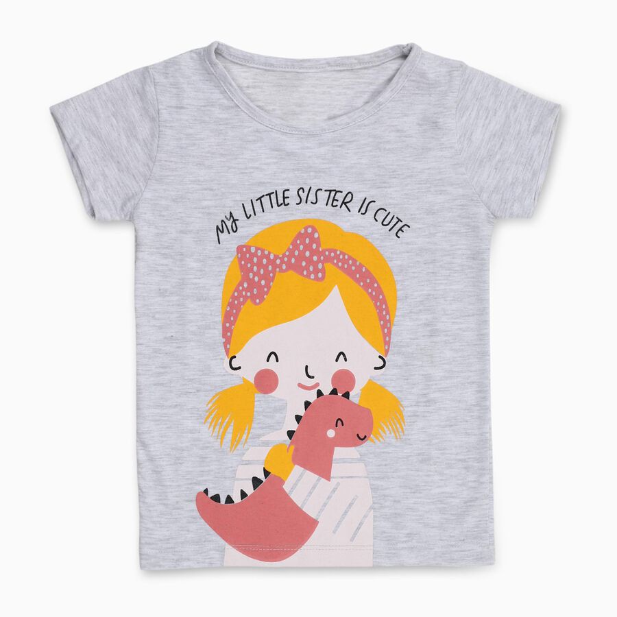 Girls Light Grey Round Neck Casual T-Shirt, Melange Light Grey, large image number null