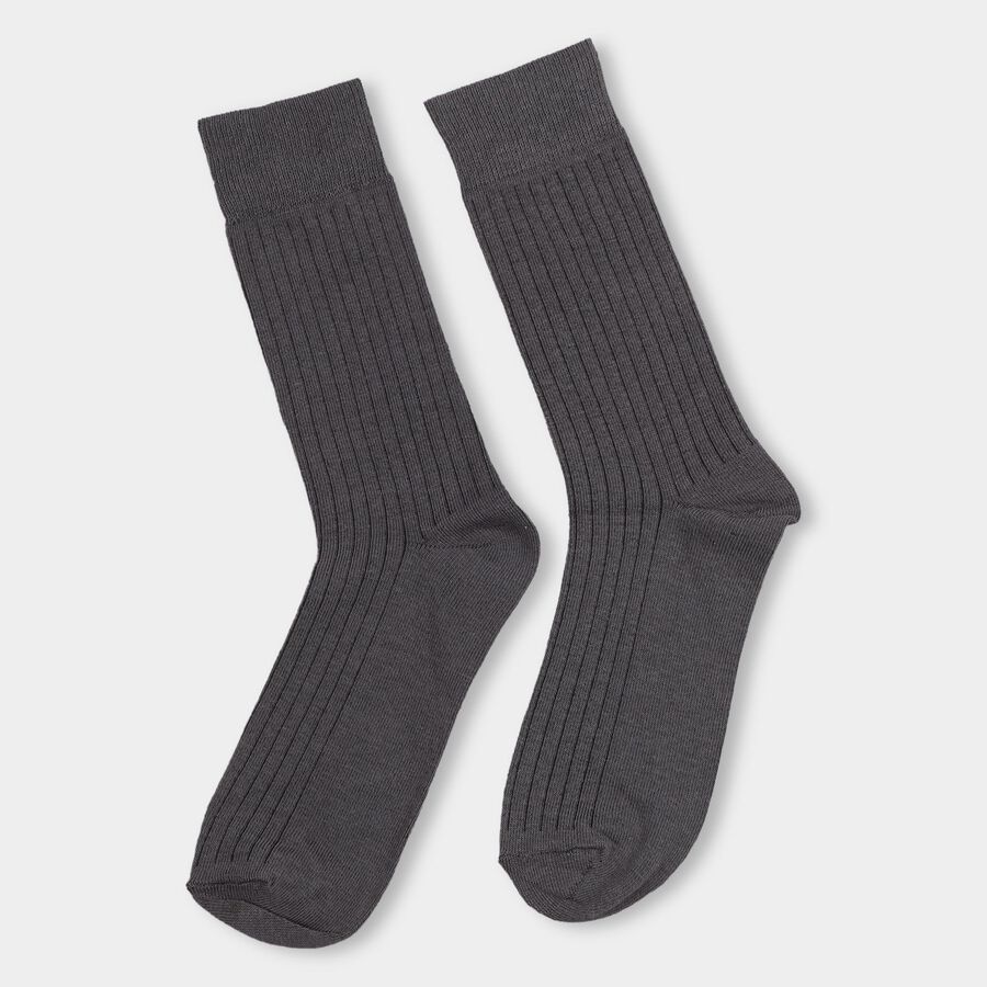 Men's Jet Charcoal Grey Crew Length Formal Socks Pack of 2, Dark Grey, large