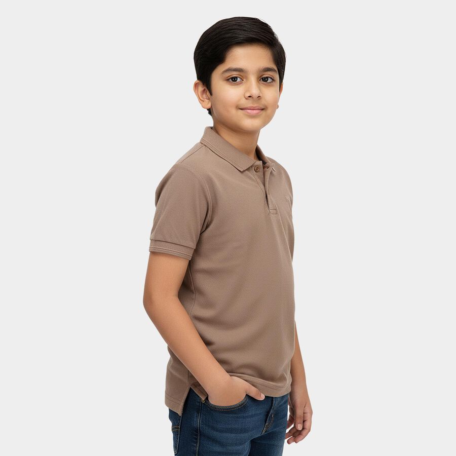 Boys' Dark Rust Brown Crew Neck Graphic Printed T-Shirt, Brown, large