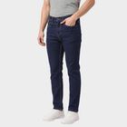 Men's Navy Blue Slim Fit Washed Jeans, गहरा नीला, small