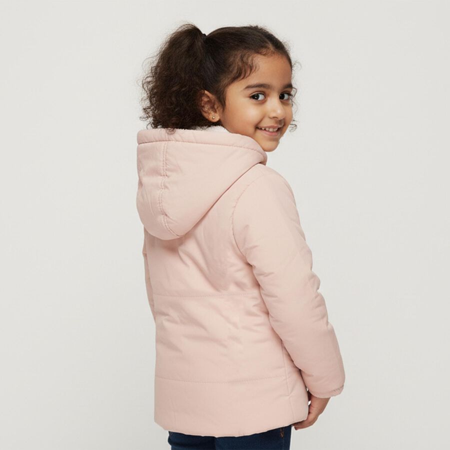 Girls Light Pink Round Casual Jacket, Light Pink, large image number null