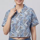 Women's Navy Blue Half Sleeve Classic Collar Casual Shirt, Mid Blue, small