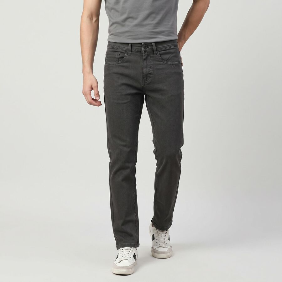 Men's Dark Grey Straight Fit Solid Jeans, Dark Grey, large