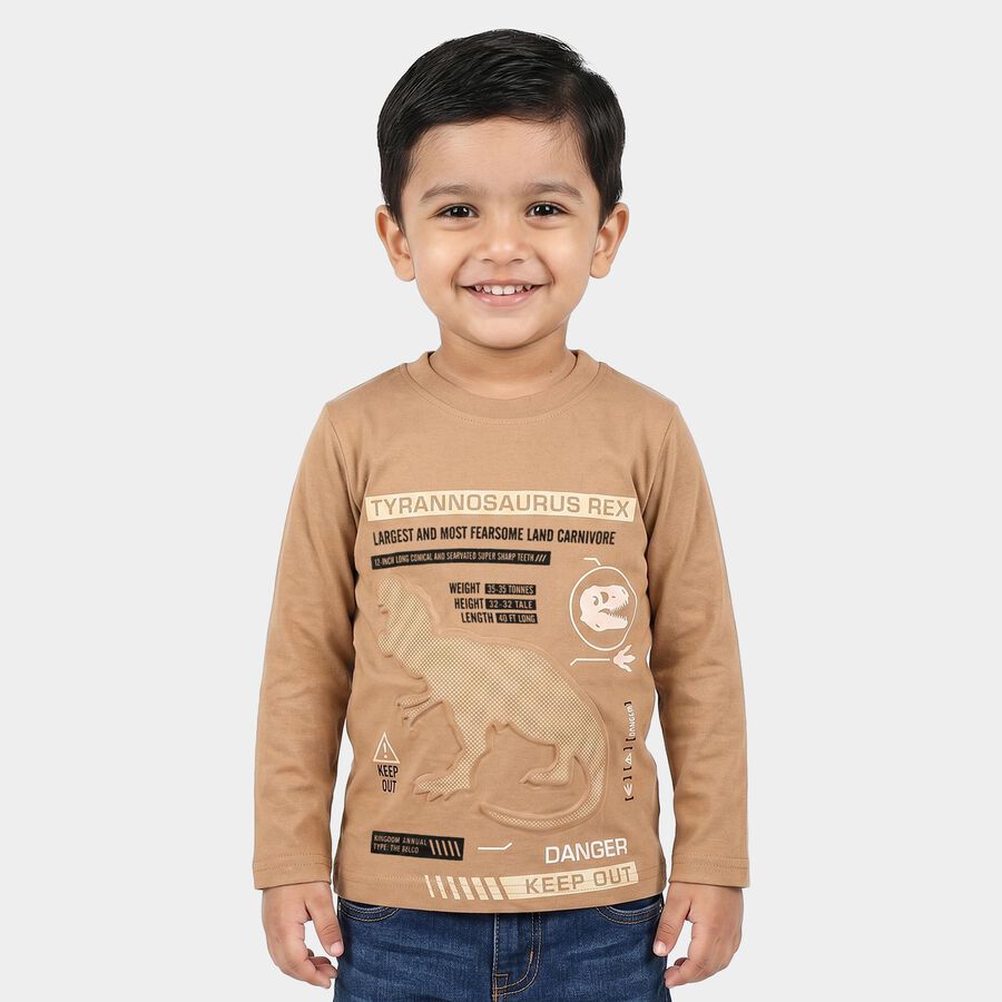 Boys Brown Crew Neck Regular Boys T-Shirt, Brown, large