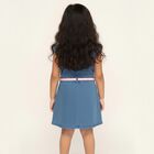 Girls' Light Denim Blue Sleeveless Ruffle Floral Embroidered Frock, Mid Blue, small image number null