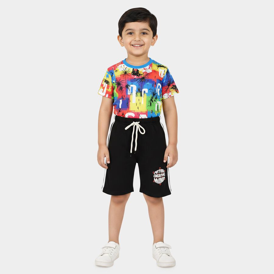Boys' Black Regular Fit Printed Jamaican Shorts, Black, large