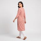 Women's Pink Round Neck Embroidered Kurta, Pink, small