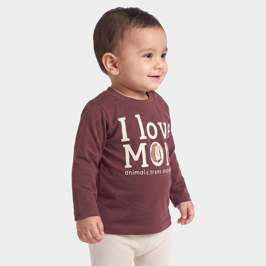 Infants Purple Cotton Round Neck Graphic Print Regular T-Shirt, बैंगनी, large