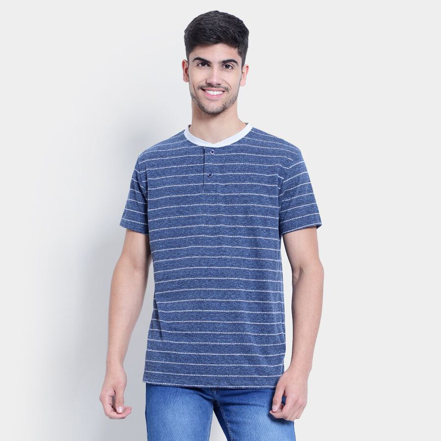 Stripes Henley T-Shirt, Navy Blue, large image number null
