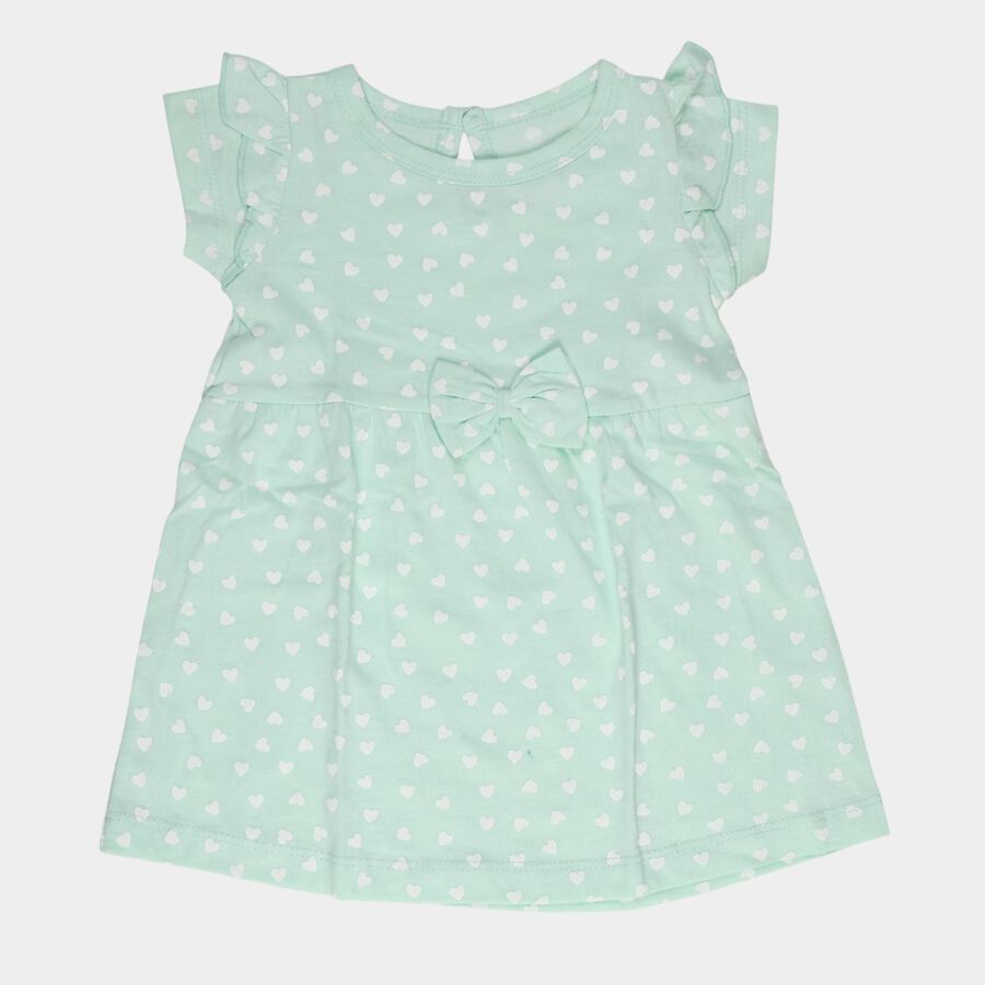 Infant Girls' Light Green Regular Fit Floral Printed Tiered Frock, Light Green, large
