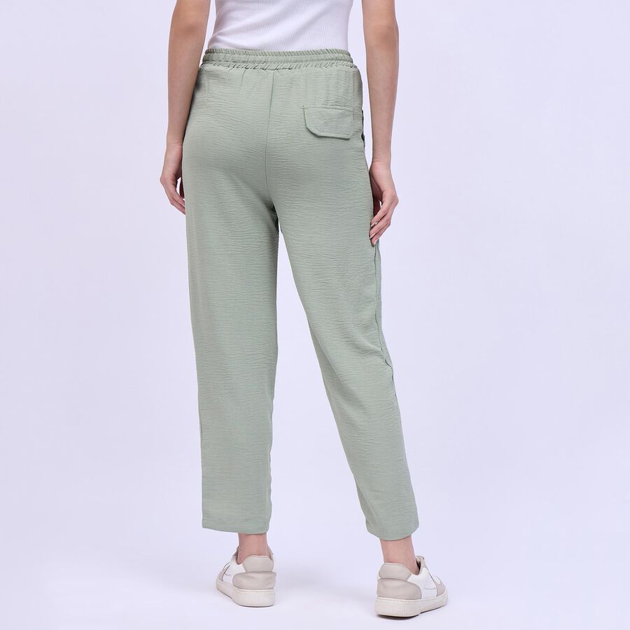 Women's Soft Sage Green Relaxed Fit Textured Track Pants, Light Green, large image number null