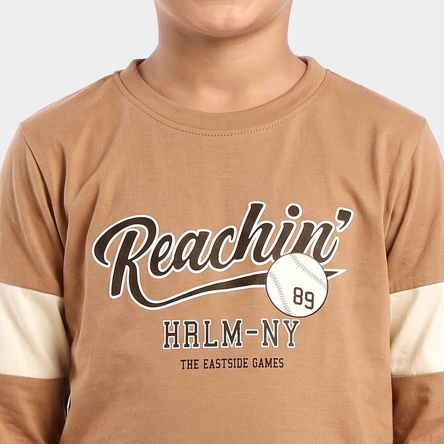 Boys Brown Round Neck Regular Boys T-Shirt, Brown, large