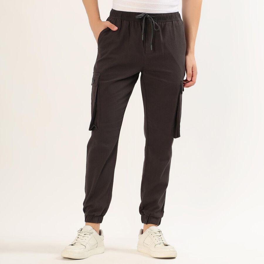 Men's Dark Brown Slim Fit Cargo Joggers, गहरा ग्रे, large image number null