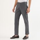 Men's Charcoal Grey Slim Fit Flat-Front Casual Trousers, Light Blue, small image number null
