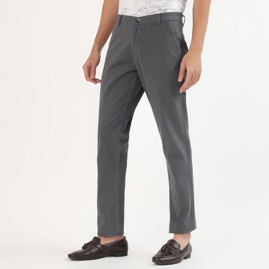Men's Charcoal Grey Slim Fit Flat-Front Casual Trousers, Light Blue, large image number null