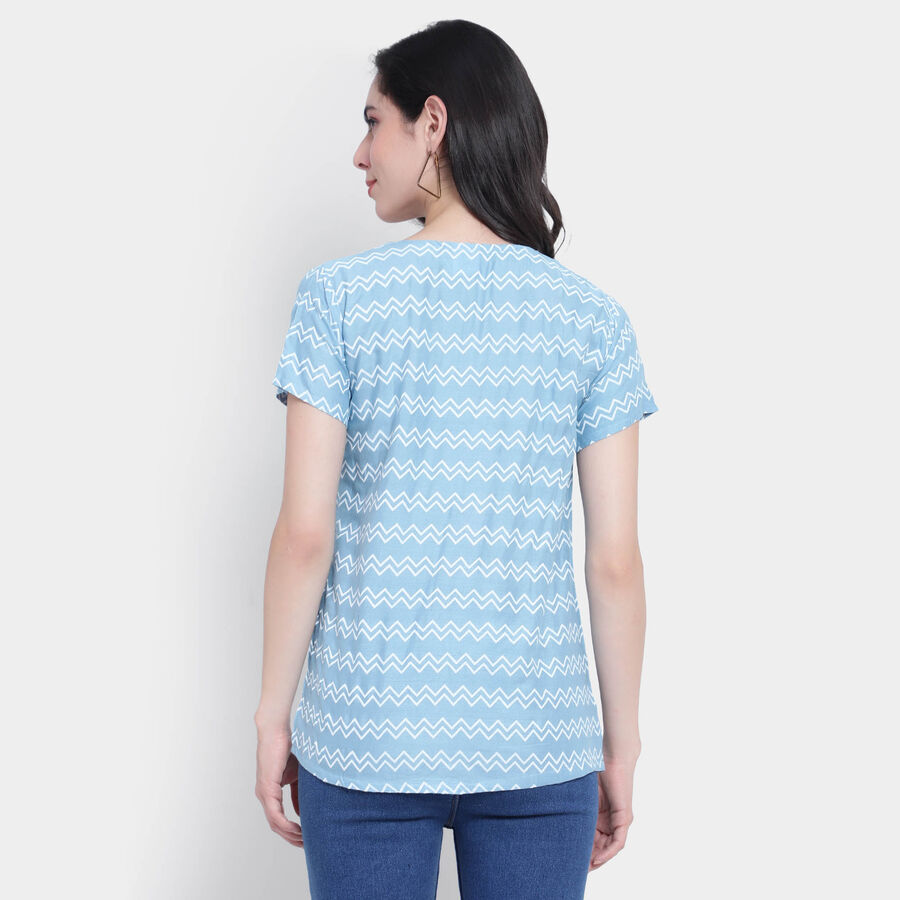 All Over Print Short Sleeves Kurti, Mid Blue, large image number null