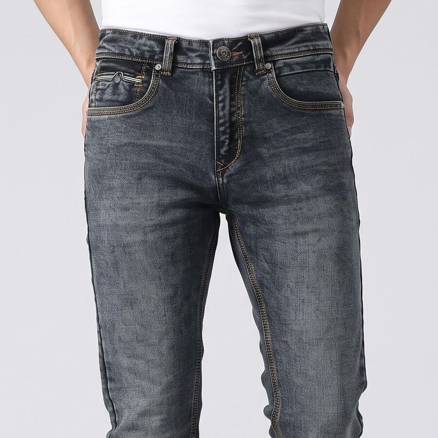Men's Dark Blue Slim Fit Faded Jeans, Dark Blue, large