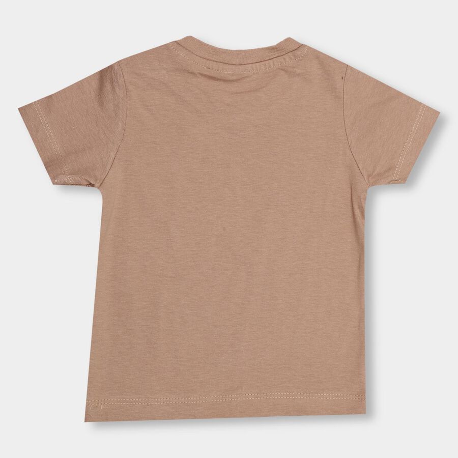 Infant Beige and Brown Cotton Round Neck T-Shirt, भूरा, large image number null