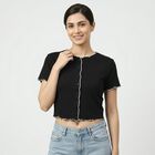 Women's Black Cotton Neck Top, Black, small