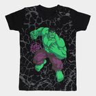 Boys Black Cotton Round Neck Hulk Printed T-Shirt, Black, small