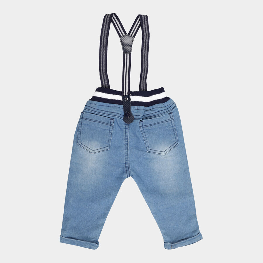 Infants Heavy Wash with Embroidery Jogger Fit Rib Waist W Suspende Jeans, Mid Blue, large image number null