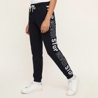 Boys' Deep Navy Blue Cotton Blend Text Print Pyjama, नेवी ब्लू, small image number null