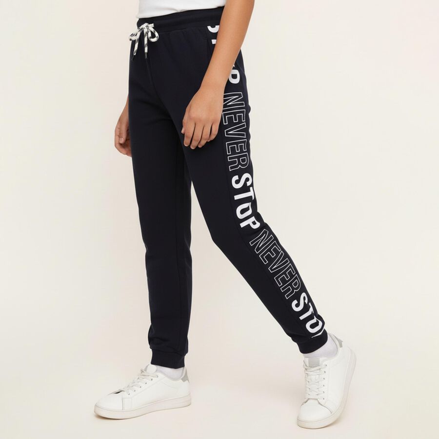 Boys' Deep Navy Blue Cotton Blend Text Print Pyjama, नेवी ब्लू, large image number null