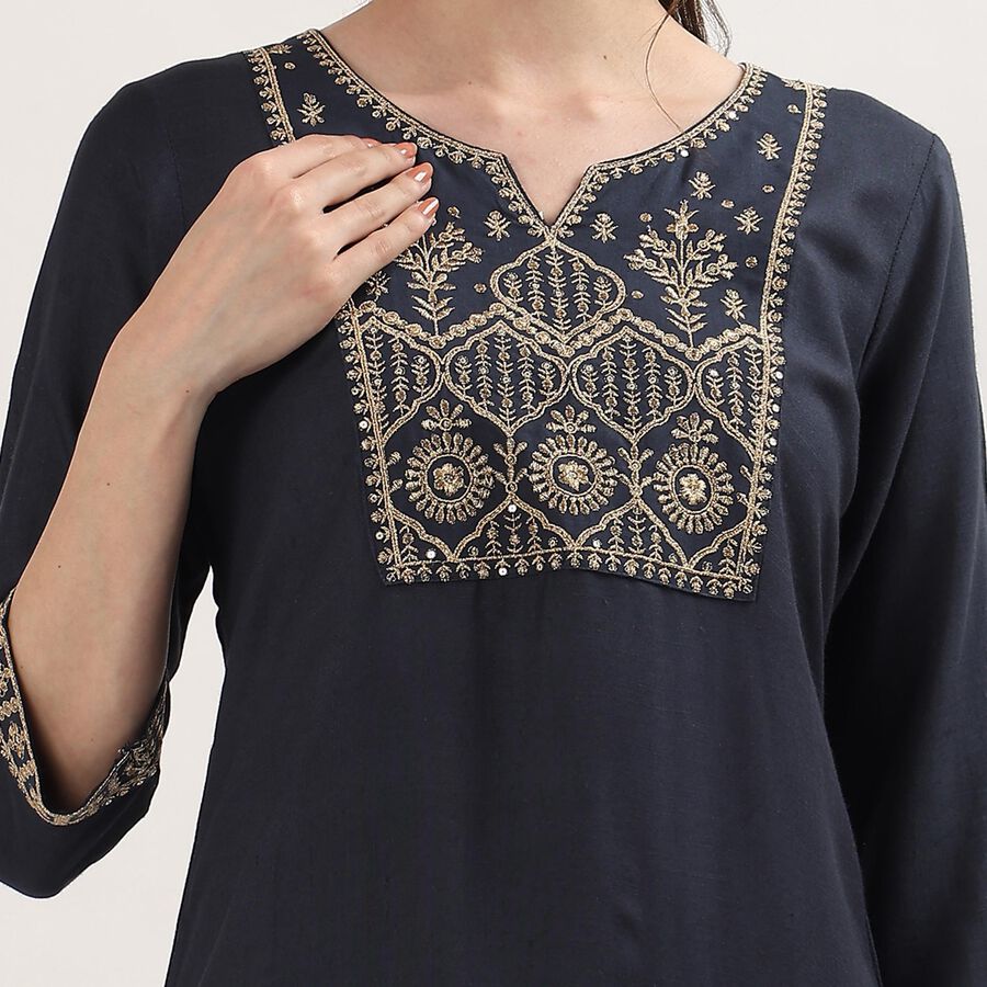 Women's Teal Notch Neck Floral Printed Kurta, टील ब्लू, large